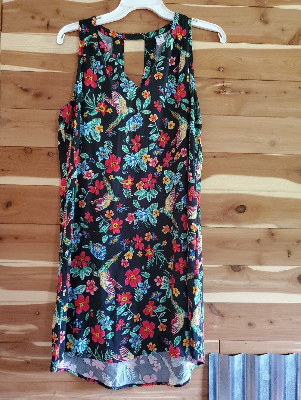 Floral Tropical Black Sleeveless Shift Dress